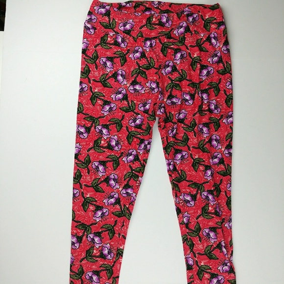 Lularoe TC leggings red with purple flowers - Picture 4 of 4